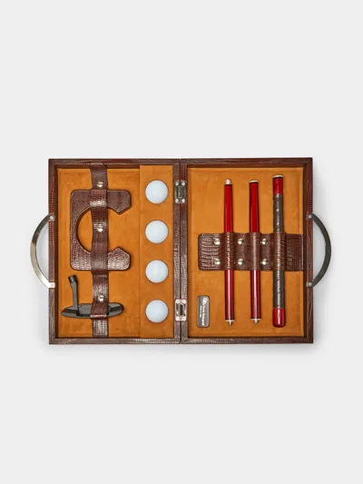 Renzo Romagnoli Leather Travel Golf Set  Abask Gift Set In Animal Print