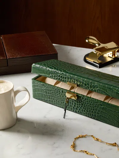 Renzo Romagnoli Leather Watch Box (5 Watches)  Abask Luxury Gift In Green