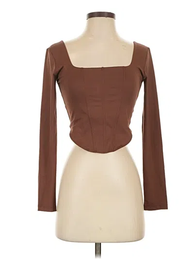 Pre-owned Reoria Long Sleeve Top Brown Square Neckline Tops