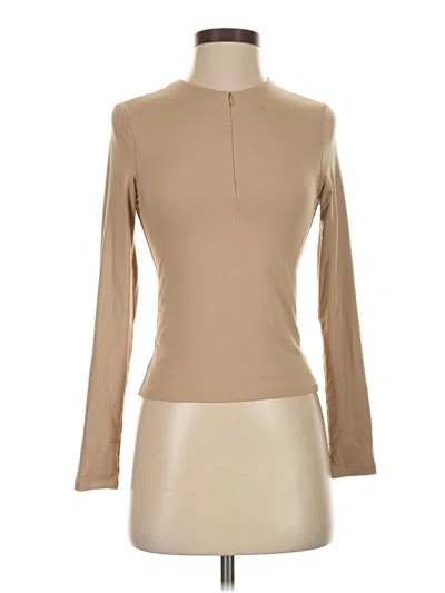 Pre-owned Reoria Long Sleeve Top Tan Turtleneck Tops In Brown