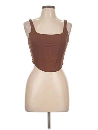 Pre-owned Reoria Sleeveless Top Brown Solid Pattern Square Neckline Tops