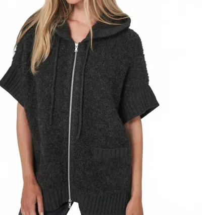 Repeat Cashmere Alpaca Wool Blend Zip Poncho With Hood In Anthra In Black