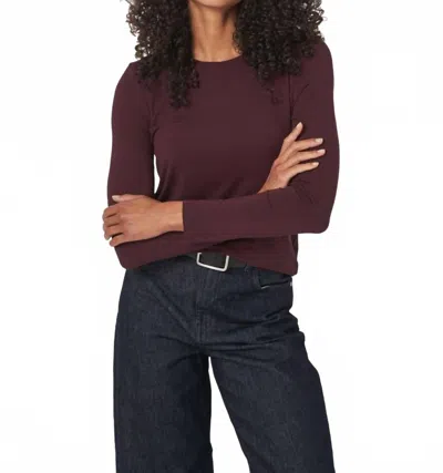 Repeat Cashmere Basic Jewel Neck Long Sleeve Top In Merlot In Multi