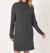REPEAT CASHMERE CABLE NECK WOOL SWEATER DRESS IN DARK GREY