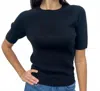 Repeat Cashmere Cashmere Blend Short Sleeve Rib Knit Sweater In Black In Blue