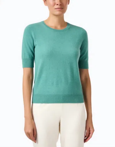 Repeat Cashmere Cashmere Blend Short Sleeve Rib Knit Sweater In Jade Green In Multi