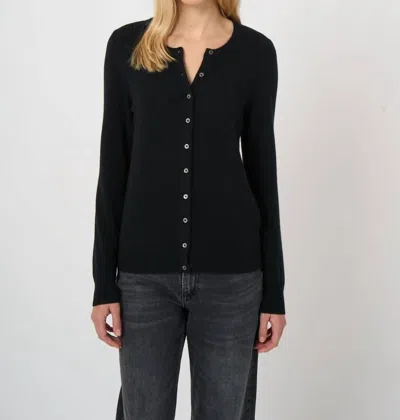 Repeat Cashmere Classic Crew Neck Cashmere Cardigan In Black