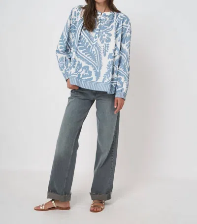 Repeat Cashmere Cotton Oversized Pattern Blouse In Denim In Blue