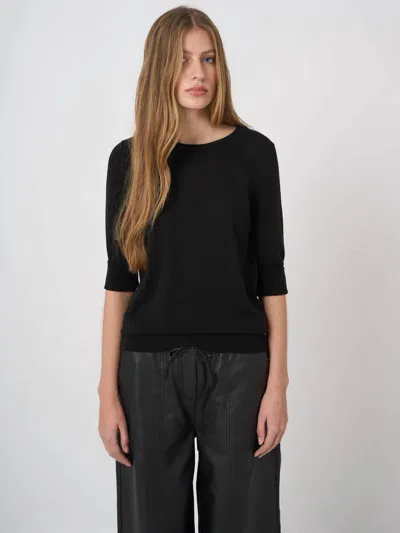 Repeat Cashmere Fine Knit Short Sleeve Pullover Top In Black
