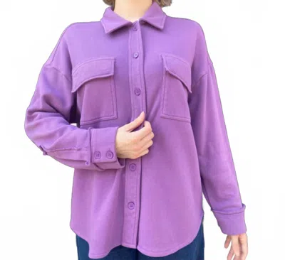 Repeat Cashmere Fleece Button Front Shacket In Violet In Burgundy