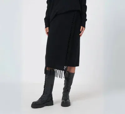 Repeat Cashmere Knitted Cashmere Blend Skirt With Fringes In Black