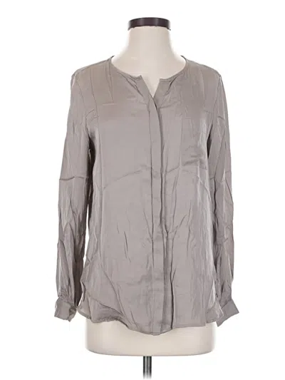 Pre-owned Repeat Cashmere Long Sleeve Silk Top Gray Keyhole Neckline Tops