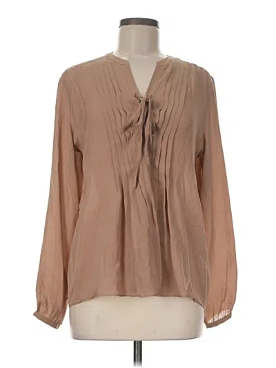 Pre-owned Repeat Cashmere Long Sleeve Silk Top Tan Tie Neck Tops