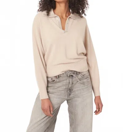 Repeat Cashmere Loose Fit Cashmere Sweater With Embroidered Pearl Trim In Natural In Neutral