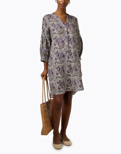 Repeat Cashmere Paisley Linen Dress In Violet In Multi