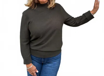 Repeat Cashmere Quarter Sleeve Cotton Mockneck Top In Khaki In Grey