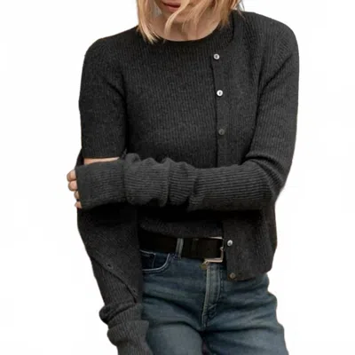 Repeat Cashmere Ribbed Cardigan In Charcoal In Black