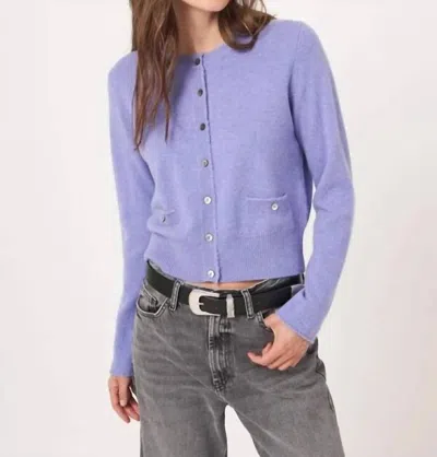 Repeat Cashmere Round Neck Buttoned Cashmere Cardigan In Iris In Pink