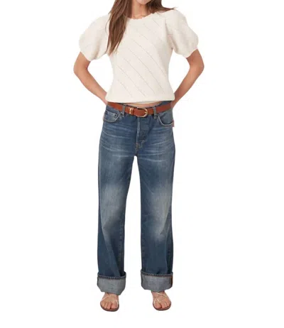 Repeat Cashmere Short Sleeve Cashmere Sweater In Cream In White