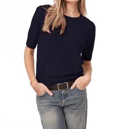 Repeat Cashmere Short Sleeve Crew Neck Pullover Sweater In Night In Black