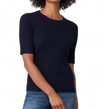 Repeat Cashmere Short Sleeve Fine Rib Crew Sweater In Navy In Blue