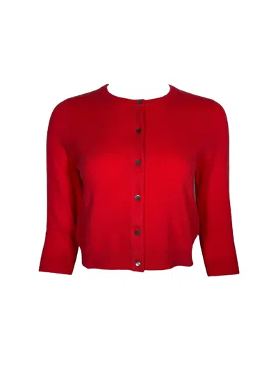 Repeat Cashmere Women's Round Neck Buttoned Cashmere Cardigan In Chili In Pink