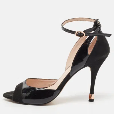 Pre-owned Repetto Black Patent And Suede Ankle Strap Peep Toe Pumps Size 38.5