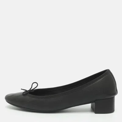Pre-owned Repetto Bow Size 39 Black Leather Ballet Flats