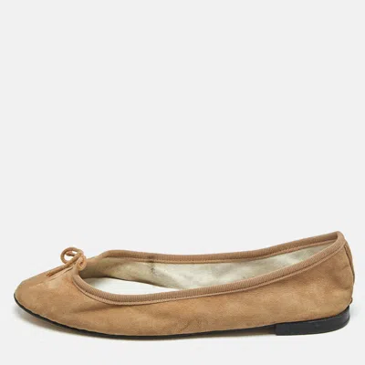 Pre-owned Repetto Brown Suede Bow Ballet Flats Size 37