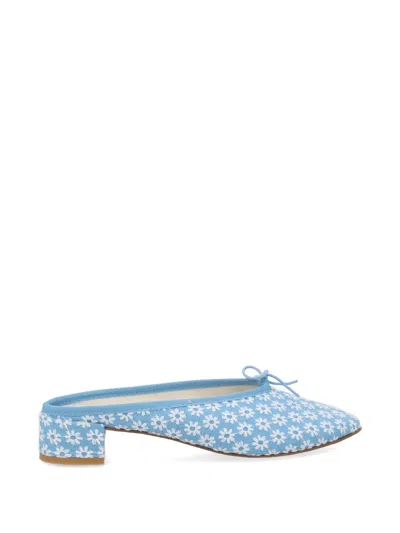 Repetto Camille Floral-print Bow-detail Mules In Blue