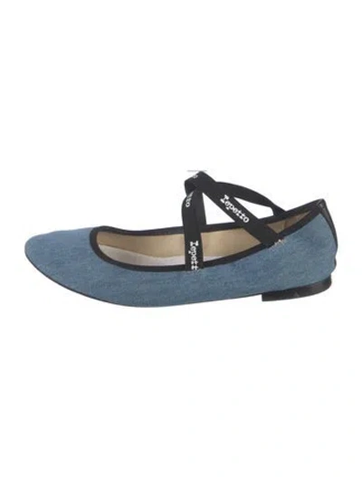 Pre-owned Repetto Denim Leather Trim Embellishment Ballet Flats In Blue