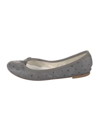 Pre-owned Repetto Embossed Leather Bow Accents Ballet Flats In Gray