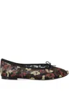 Repetto Floral Tie Ballet Flats In Black