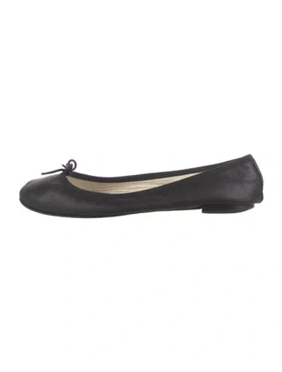 Pre-owned Repetto Leather Bow Accents Ballet Flats In Black