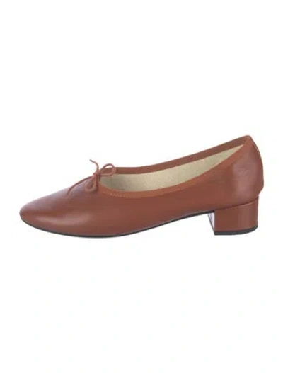 Pre-owned Repetto Leather Bow Accents Ballet Flats In Brown