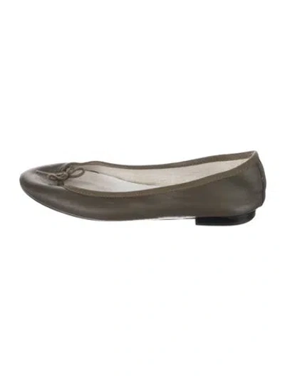 Pre-owned Repetto Leather Bow Accents Ballet Flats In Green