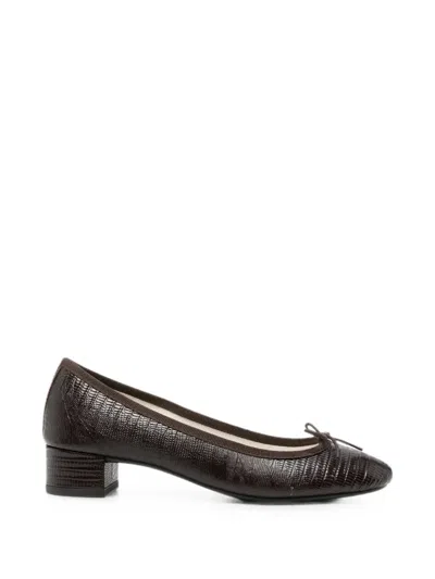 Repetto Lizard-effect Bow-detail Pumps In Brown