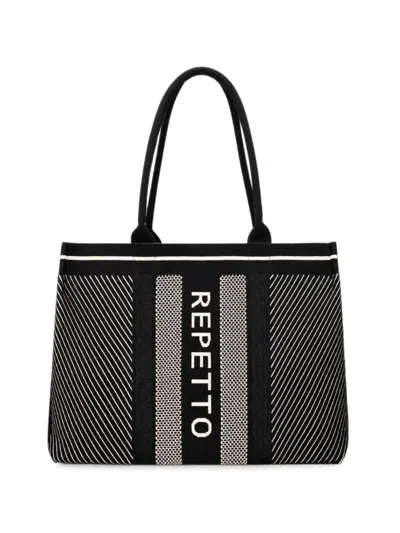 Repetto Medium Logo-print Knitted Shoulder Bag In Black