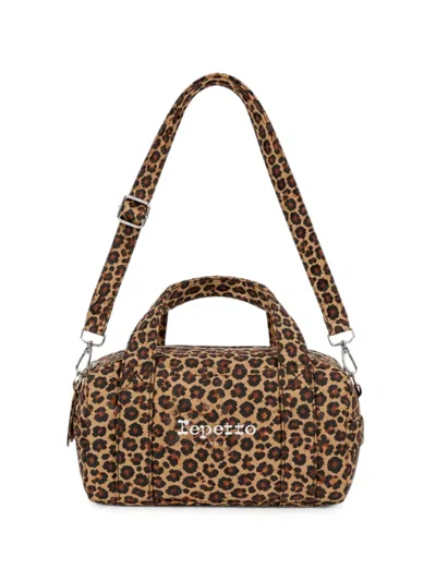 Repetto Mini Leopard-print Barrel Clutch Bag In Brown