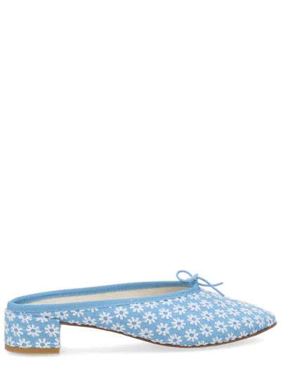 Repetto Camille Floral-print Bow-detail Mules In Blue