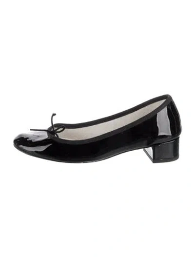 Pre-owned Repetto Patent Leather Bow Accents Ballet Flats In Black