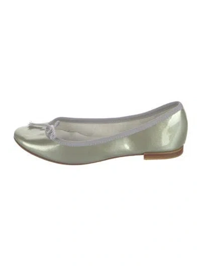 Pre-owned Repetto Patent Leather Bow Accents Ballet Flats In Green