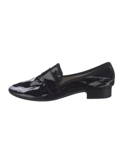 Pre-owned Repetto Patent Leather Grosgrain Trim Loafers In Black