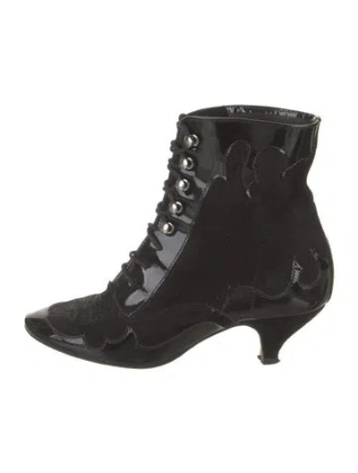 Pre-owned Repetto Patent Leather Lace-up Boots In Black
