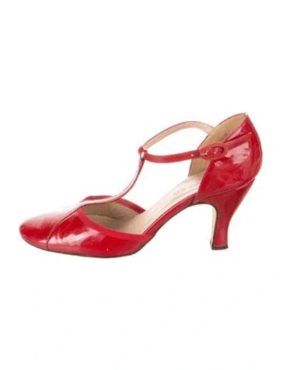 Pre-owned Repetto Patent Leather T-strap Pumps In Red