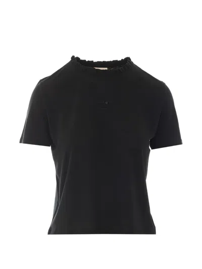 Repetto Ruffled-trim Logo-embroidered T-shirt In Black