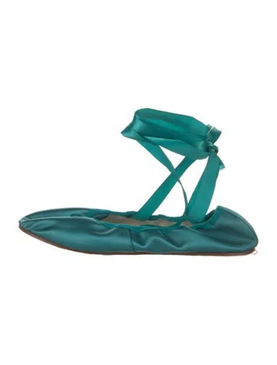 Pre-owned Repetto Satin Ballet Flats In Green