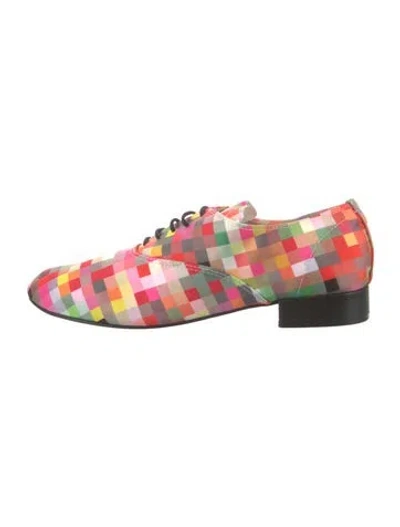 Pre-owned Repetto Satin Colorblock Pattern Oxfords In Green/pink/red