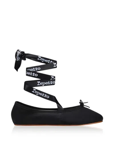 Repetto Sophia Logo Ribbon Ballerina Ballet Flats In Black