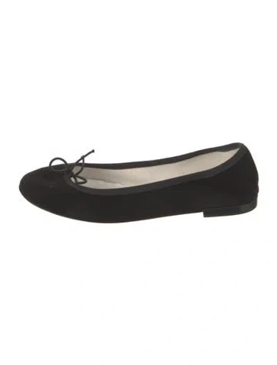 Pre-owned Repetto Suede Bow Accents Ballet Flats In Black